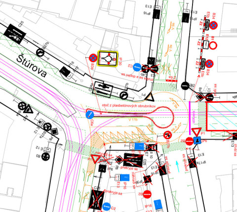 Cyklista idúci po cyklotrase zo Špitálskej príde k Medenej, kde sa môže otočiť, keďže mesto mu žiadnu legálnu obchádzku neponúka.