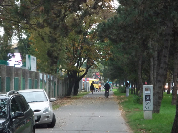 Pri zimnom štadióne povedie cyklotrasa pravdepodobne po tomto širokom chodníku.